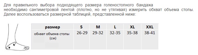 Таблица размеров для Бандаж на голеностопный сустав Экотен эластичный с боковыми рёбрами  AS-E02 в Интернет-магазине Ортоплюс!